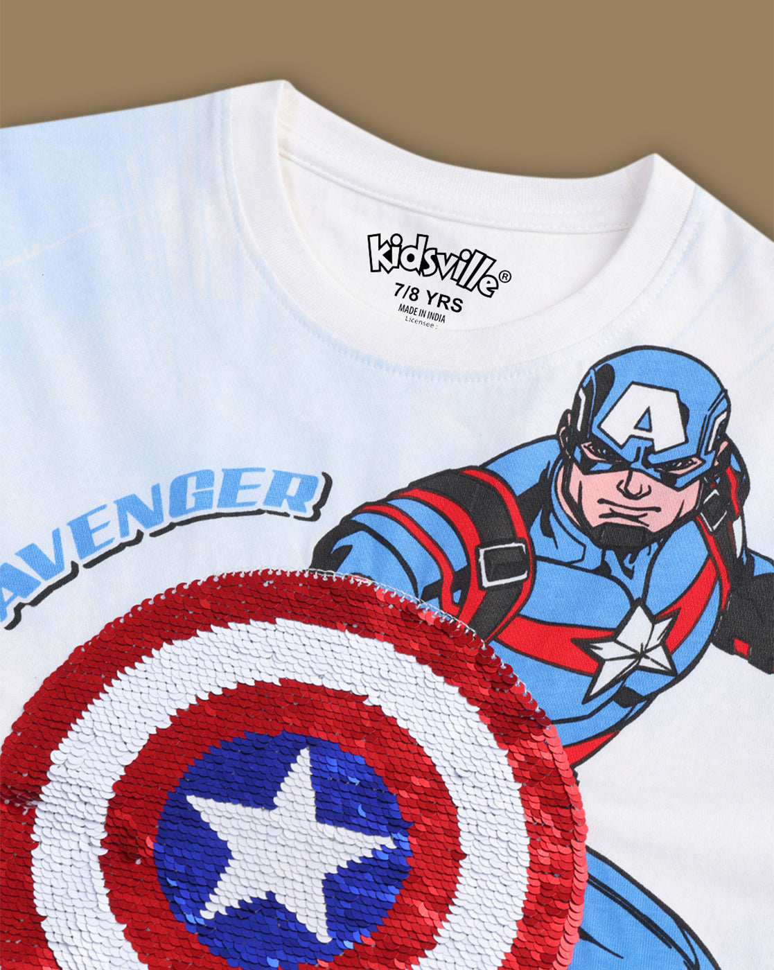Captain America Printed Regular Fit Reversible SequinTshirt For Boys