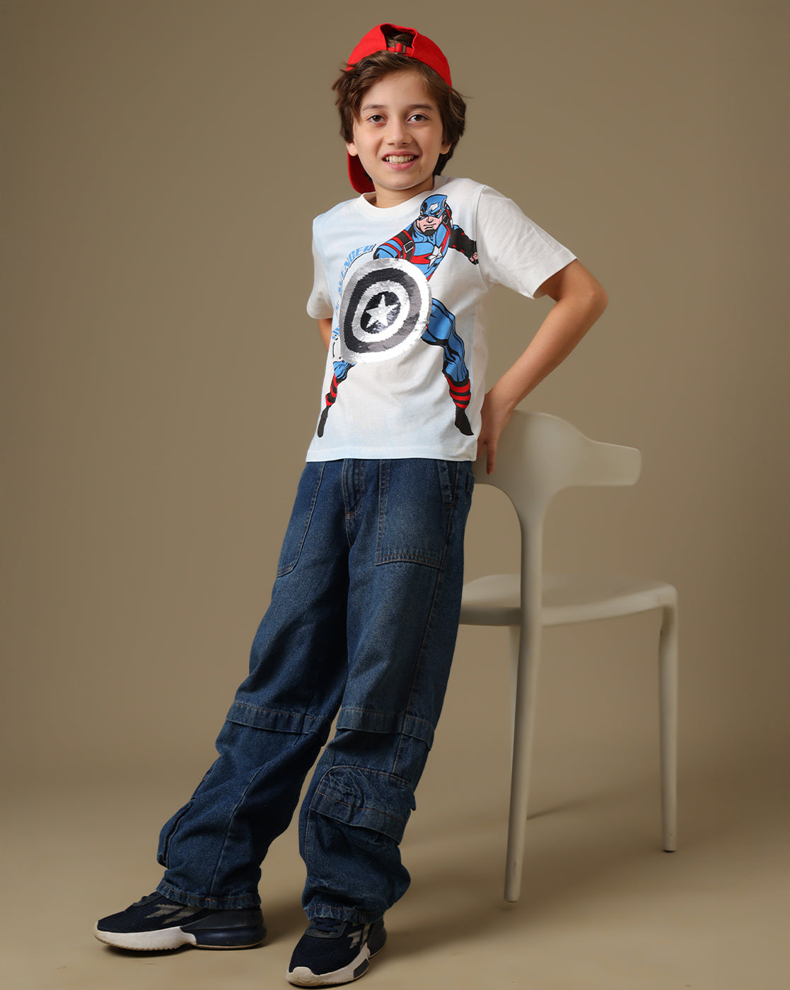 Captain America Printed Regular Fit Reversible SequinTshirt For Boys