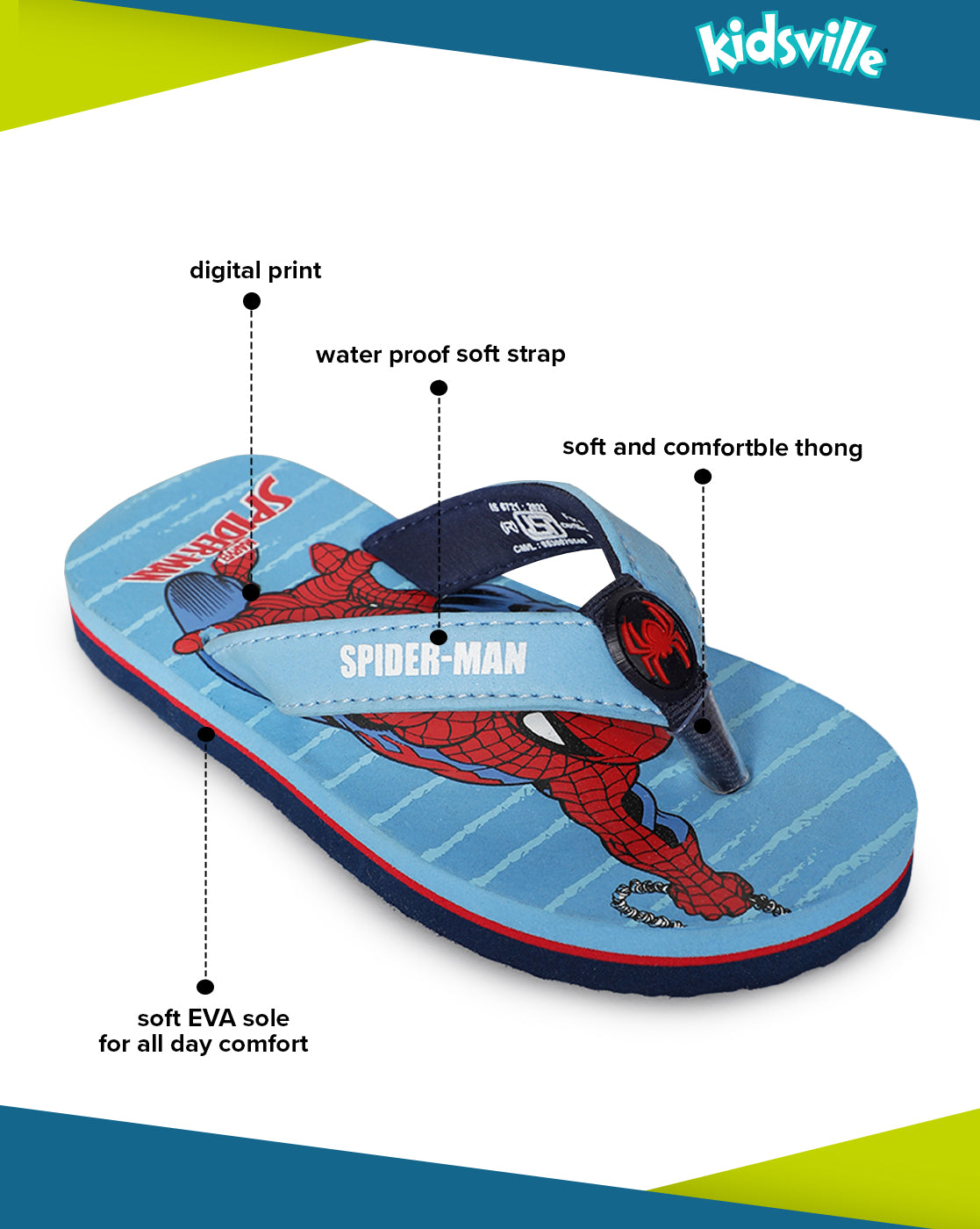 Captain America Sky Blue Flip-Flops For Kids Boys