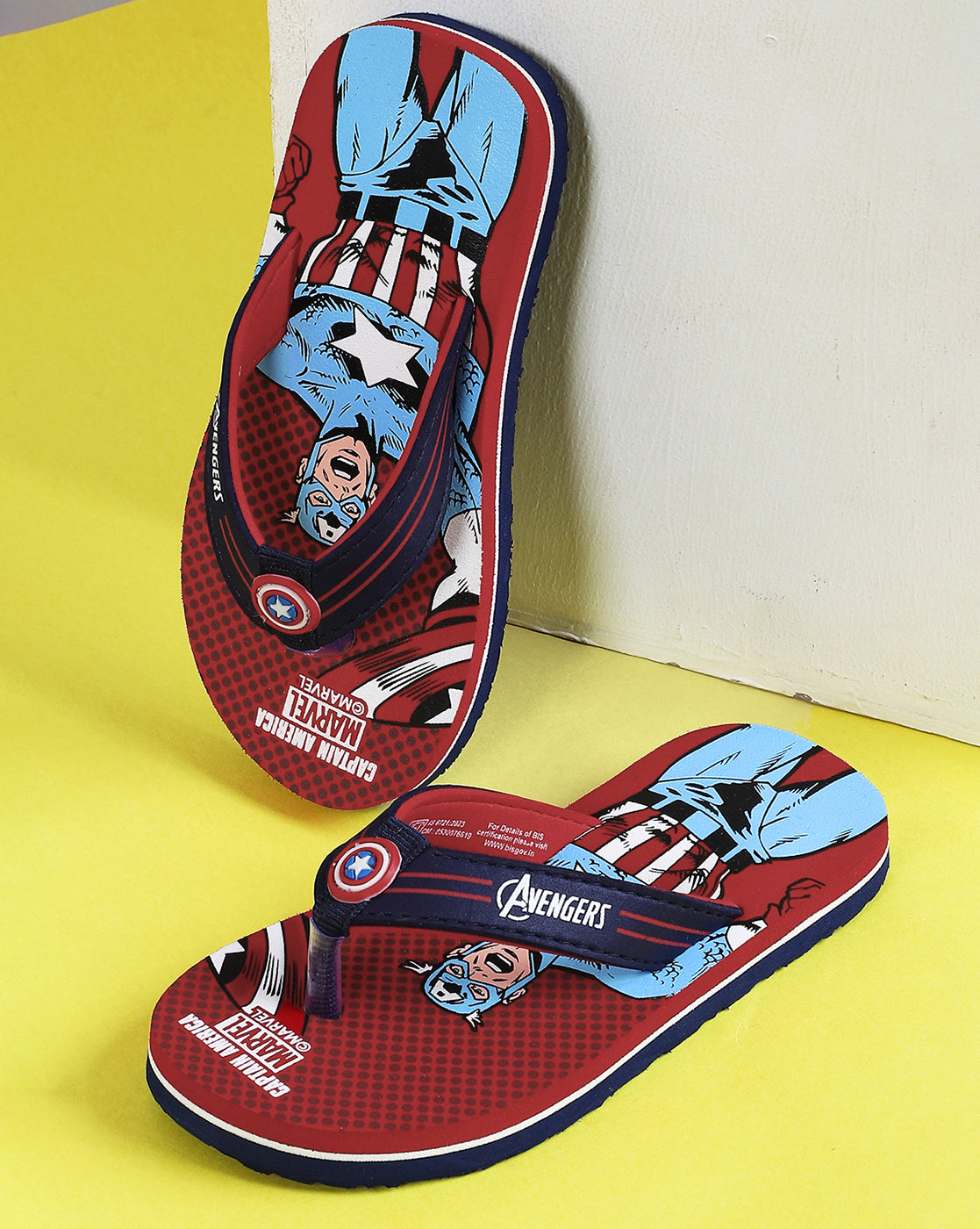 Captain America Printed Red Flip-Flops For Kids Boys
