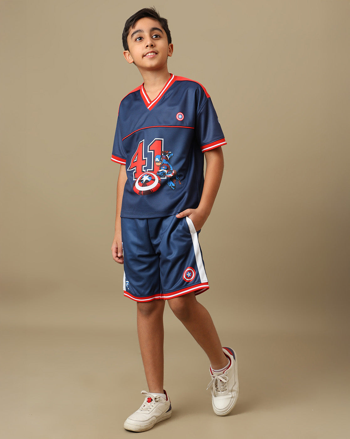 Captain America Printed Relaxed Fit Co-Ords Set For Boys