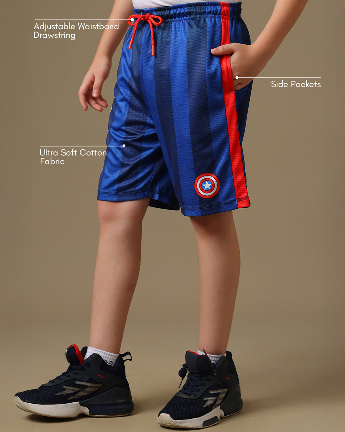 Captain America Printed Regular Fit Shorts For Boys