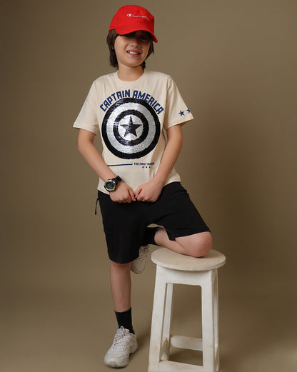 Captain America  Regular Fit Reversible Sequin Tshirt  Boys