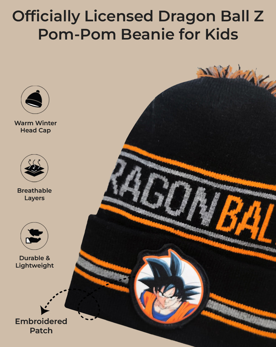 Dragon Ball Z Printed Beanies For Kids Boys
