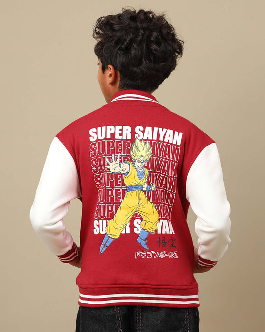 Dragon Ball Z: Goku Anime Printed Red & White Varsity Jacket For Boys