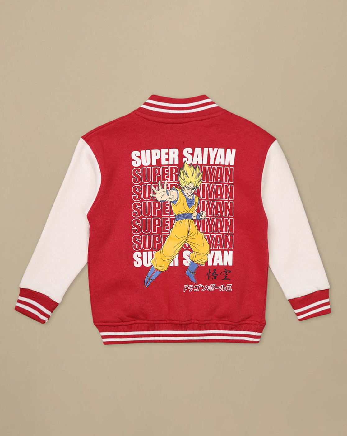 Dragon Ball Z: Goku Anime Printed Red & White Varsity Jacket For Boys
