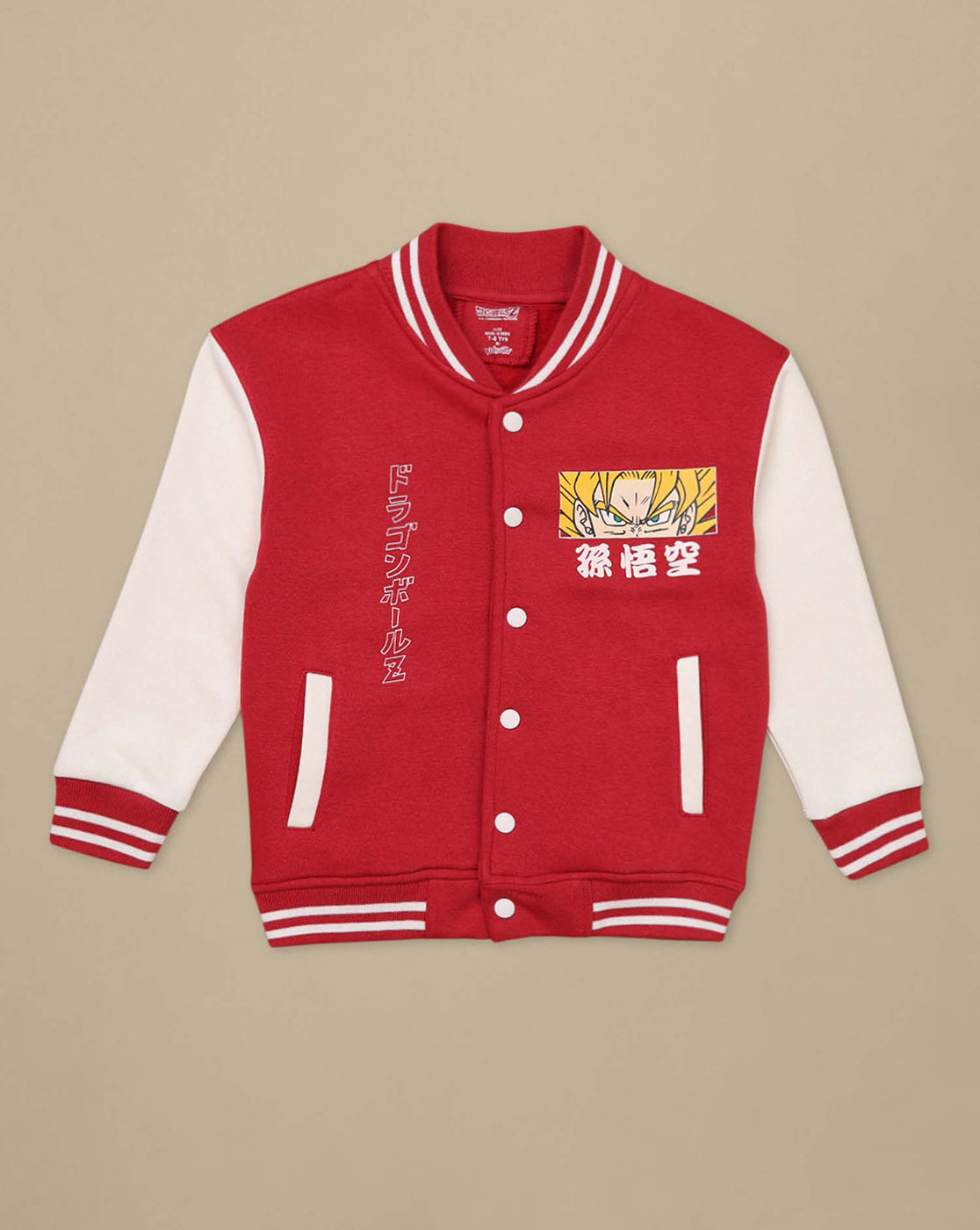 Dragon Ball Z: Goku Anime Printed Red & White Varsity Jacket For Boys