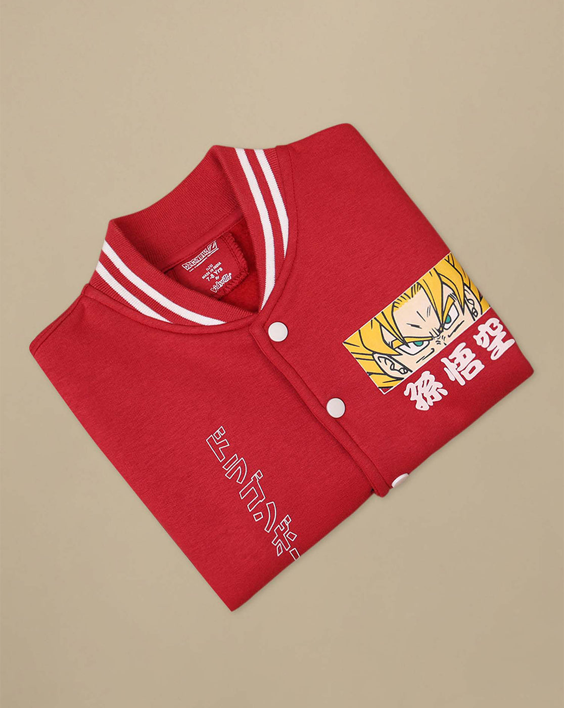 Dragon Ball Z: Goku Anime Printed Red & White Varsity Jacket For Boys