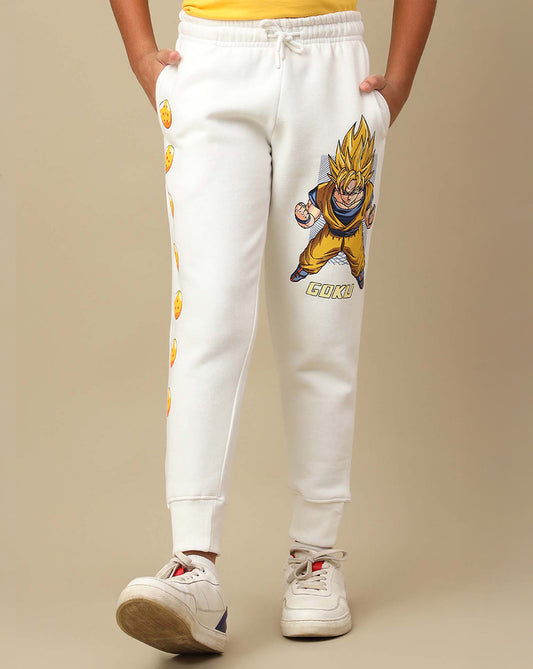 Dragon Ball Z: Goku Anime Printed White Regular Fit Jogger For Boys