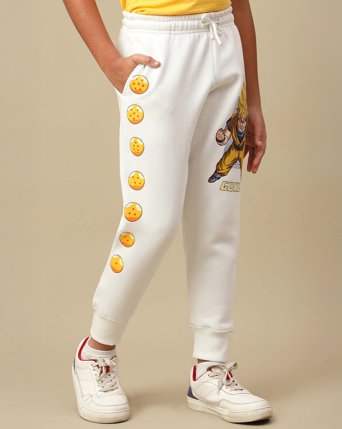 Dragon Ball Z: Goku Anime Printed White Regular Fit Jogger For Boys