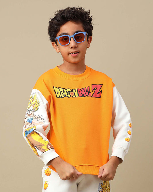 Dragon Ball Z: Goku Anime Printed Orange & White Oversized Sweatshirt For Boys