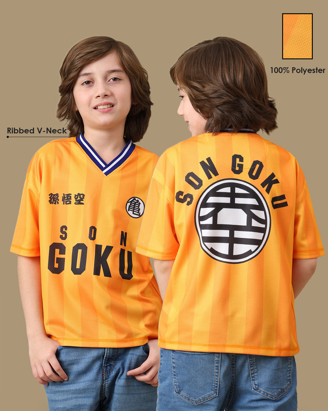 Goku Graphic Printed Oversized V-Neck Polyester T-shirt For Boys