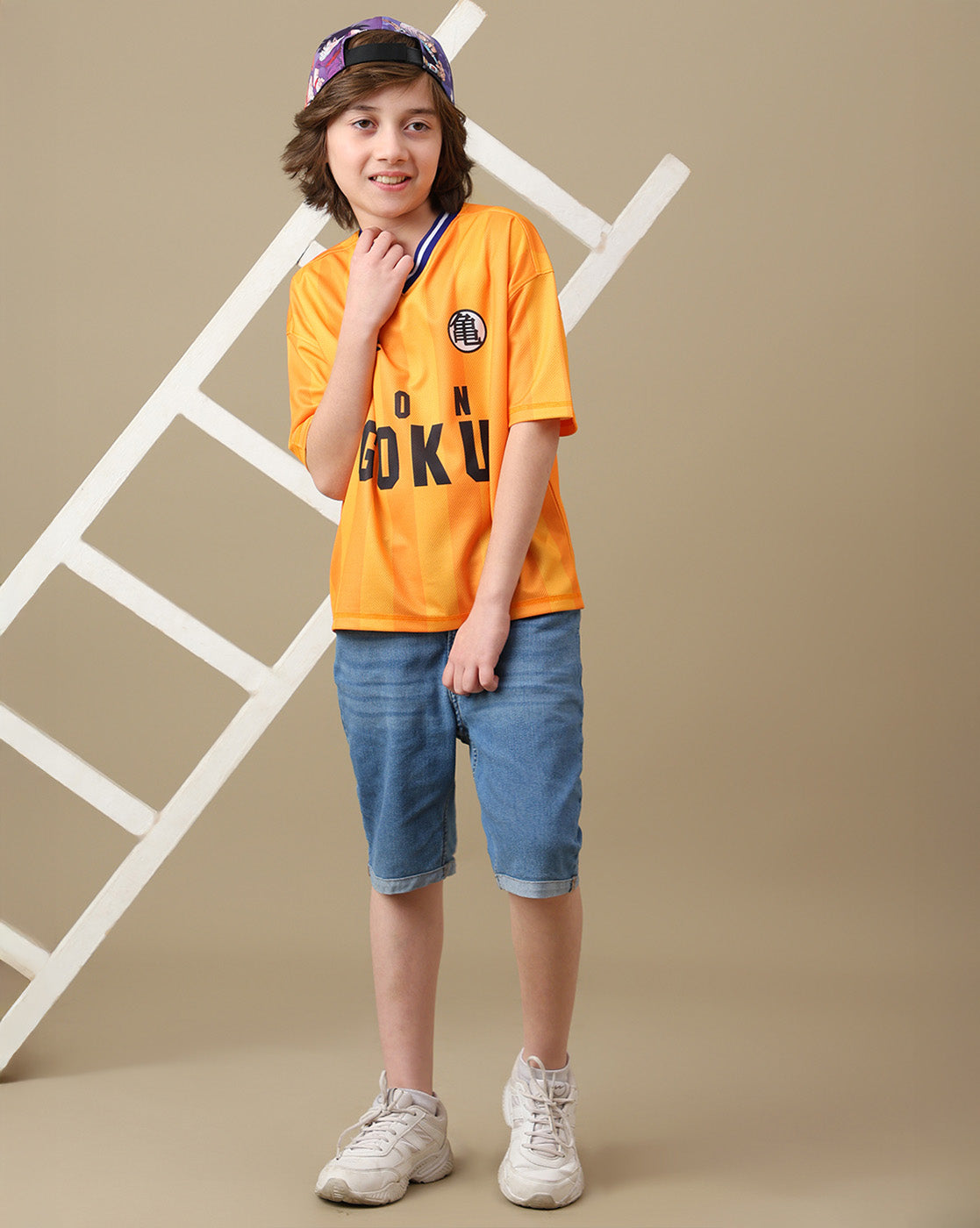 Goku Graphic Printed Oversized V-Neck Polyester T-shirt For Boys