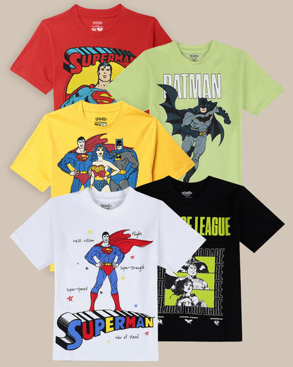 Justice League Pack Of 5 T-Shirts  Boys