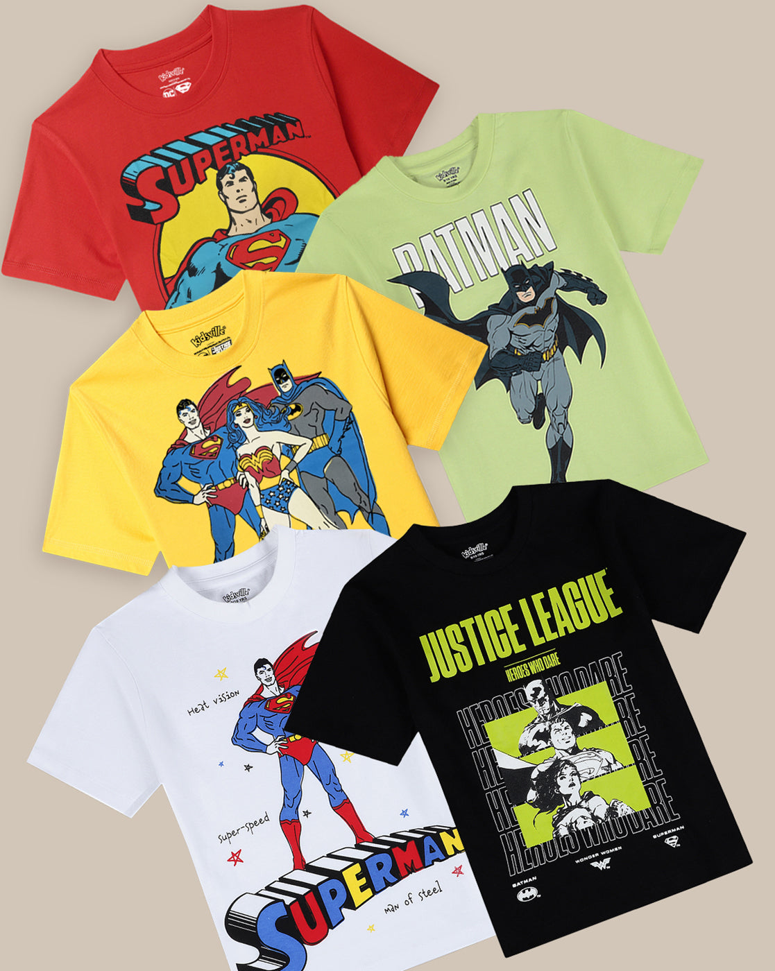 Justice League Pack Of 5 T-Shirts  Boys