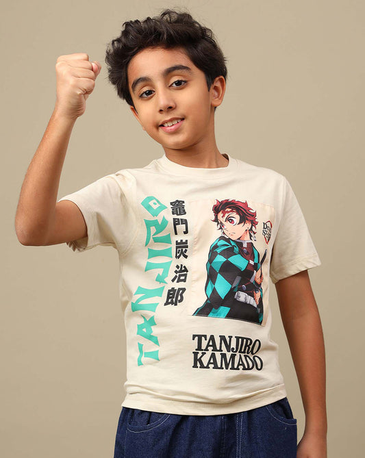 Demon Slayer: Tanjiro Anime Printed Fog Regular Fit Pure Cotton Tshirt For Boys
