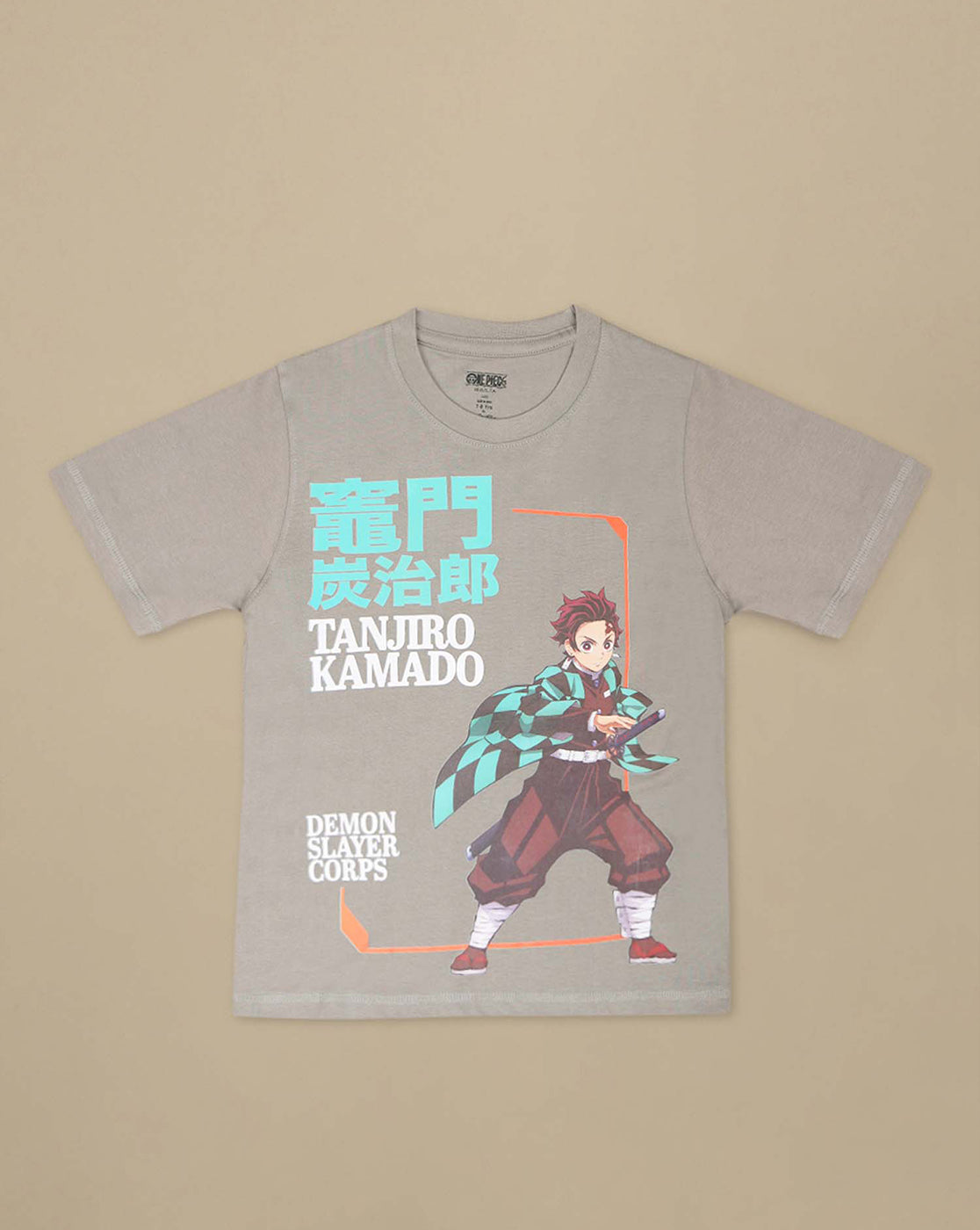 Demon Slayer: Tanjiro Anime Printed Grey Regular Fit Pure Cotton Tshirt For Boys