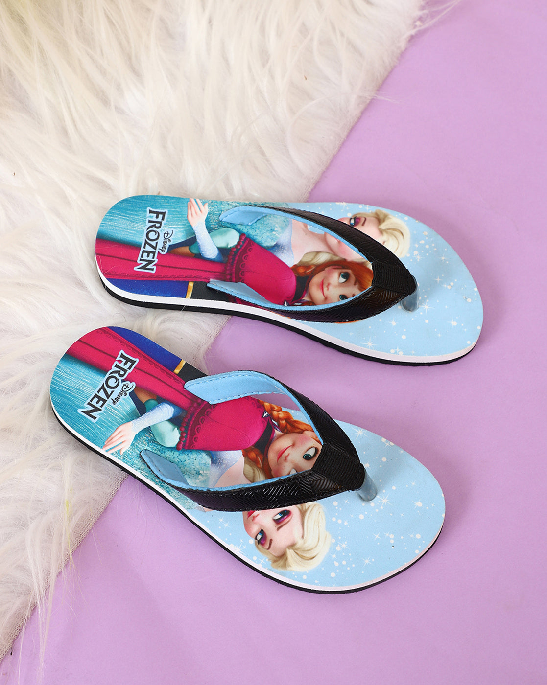 Frozen Printed Black Flip-Flops For Kids Girls