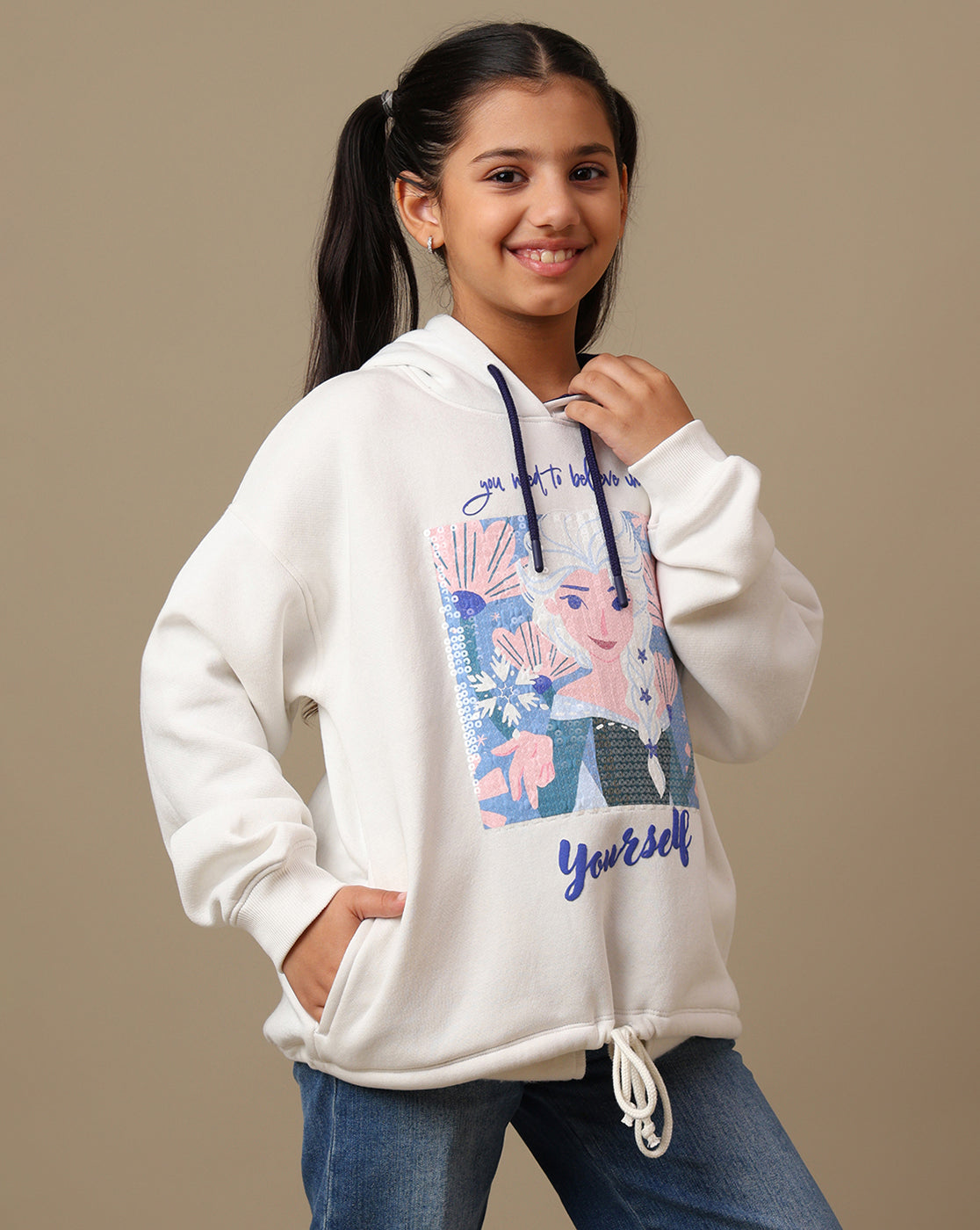 Frozen Printed Oversized Hoodie For Girls