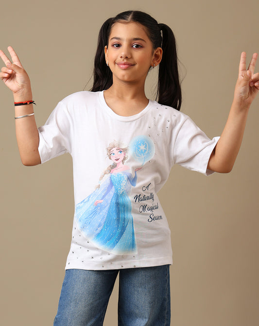 Frozen Printed Oversized Fit Tshirt For Girls