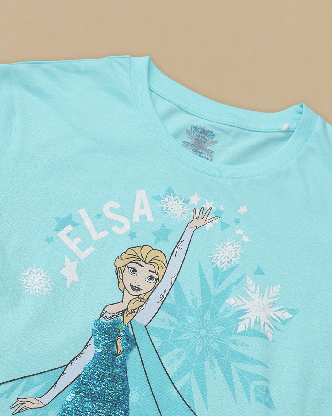 Frozen Printed Relaxed Fit Reversible Sequin  Tshirt For Girls