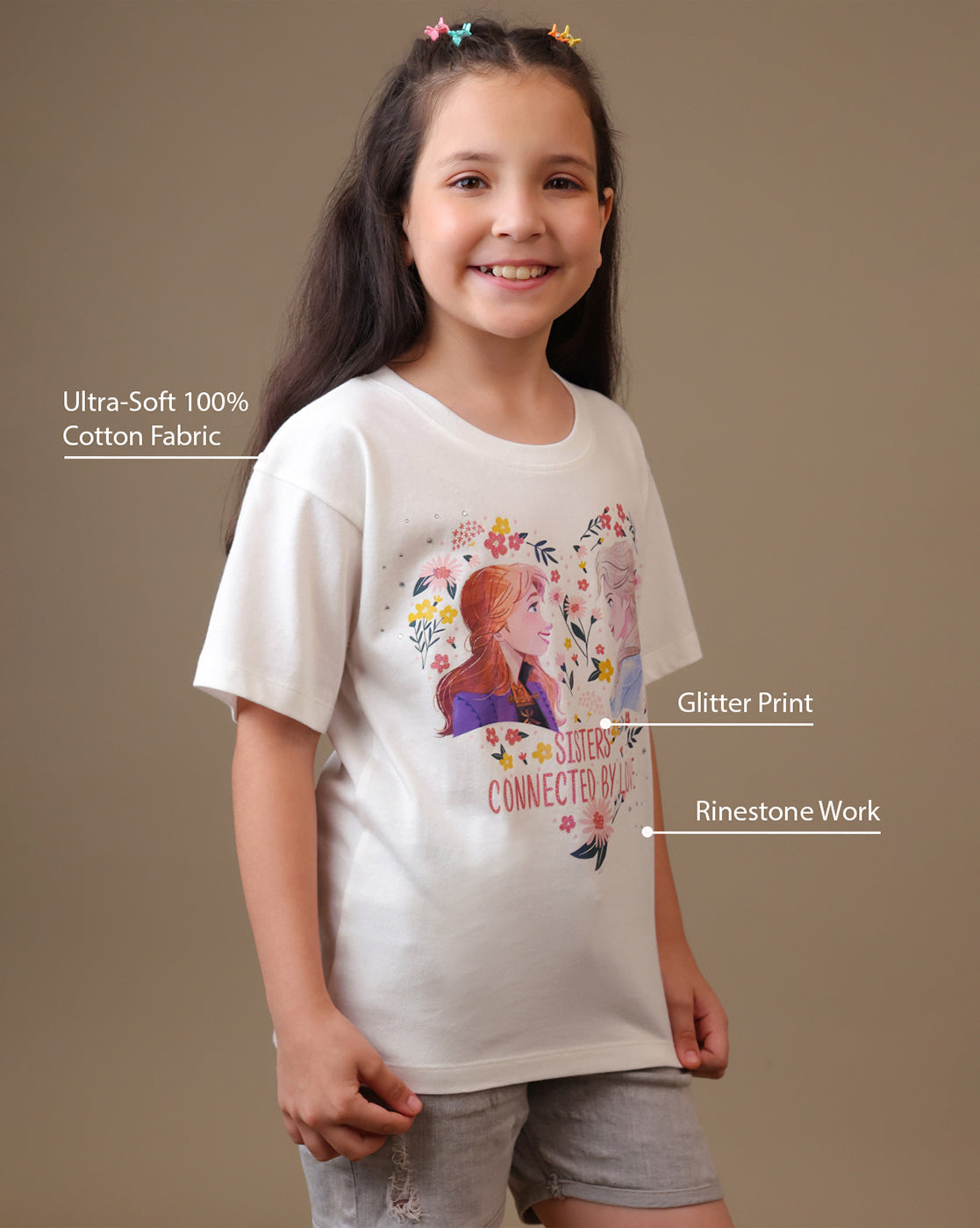 Frozen Printed Regular Fit Tshirt For Girls