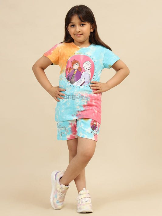 Frozen Printed T-shirt & Shorts Co-ords Set For
