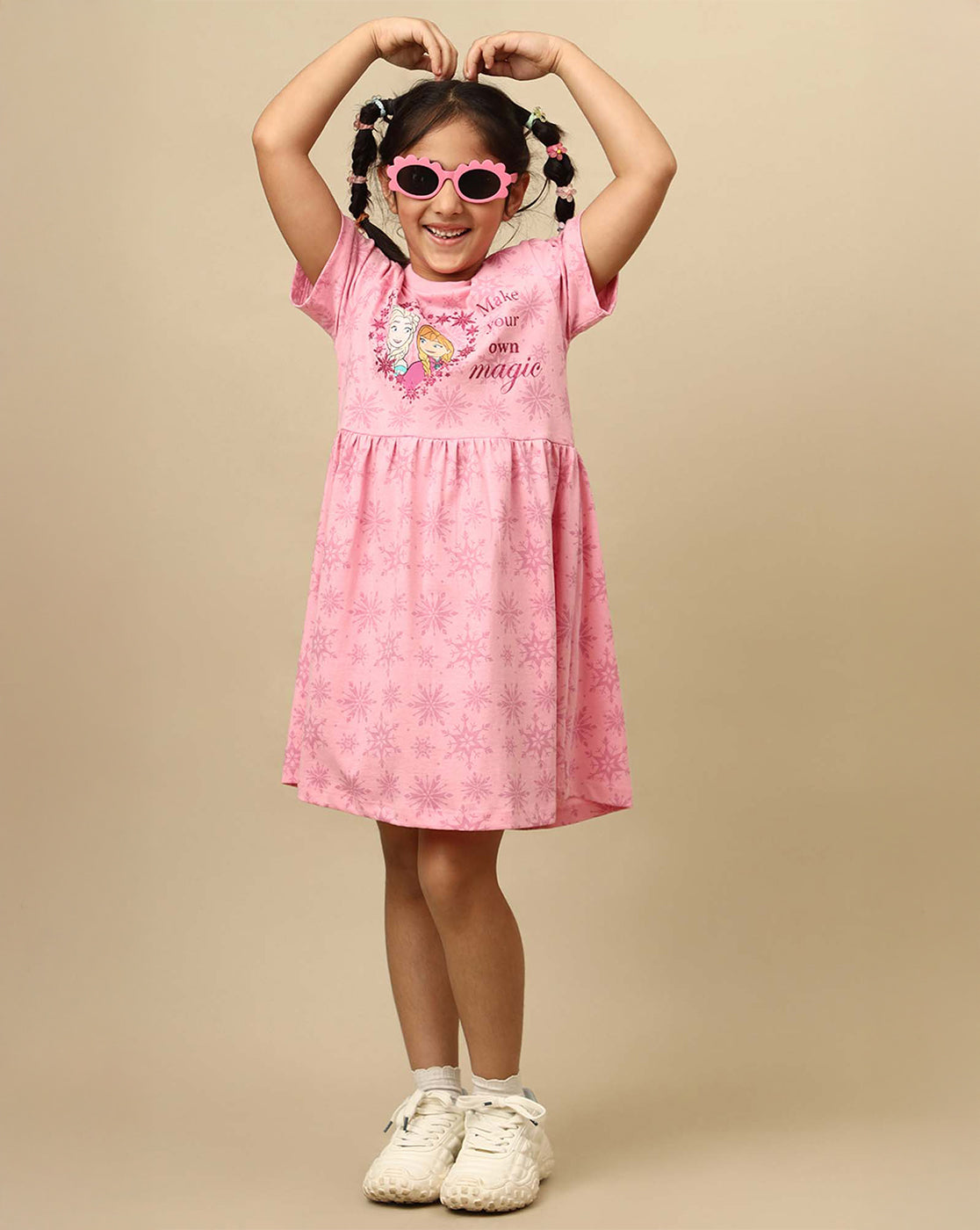 Frozen Printed Regular Fit Dress For Girls
