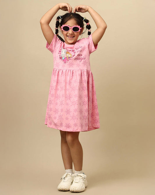 Frozen Printed Regular Fit Dress For Girls