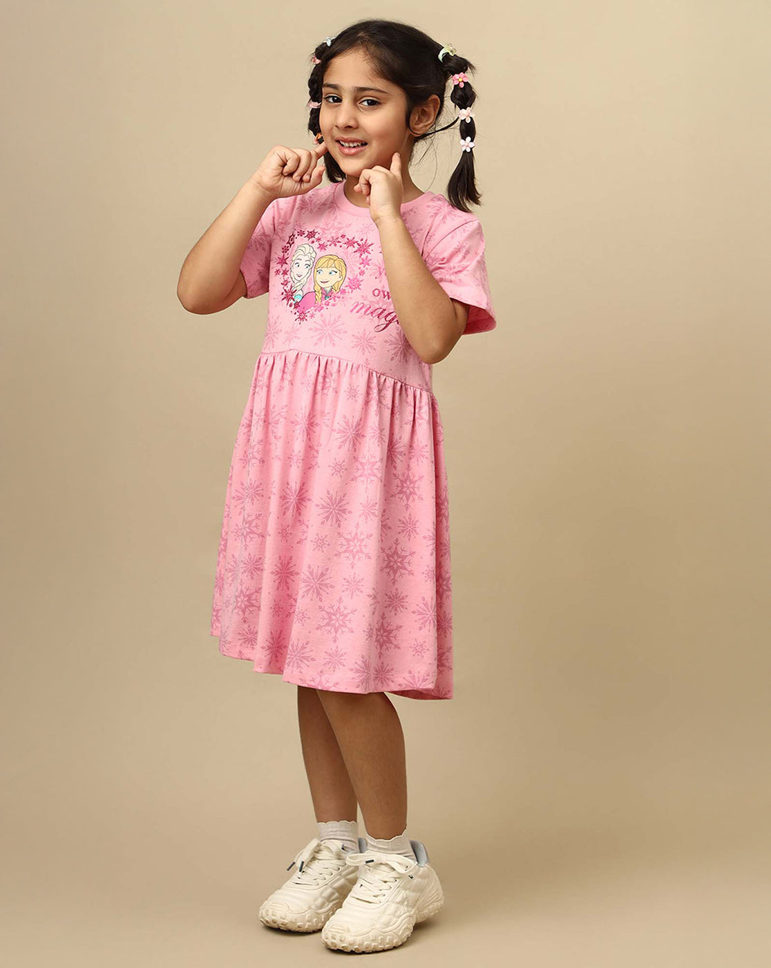 Frozen Printed Regular Fit Dress For Girls