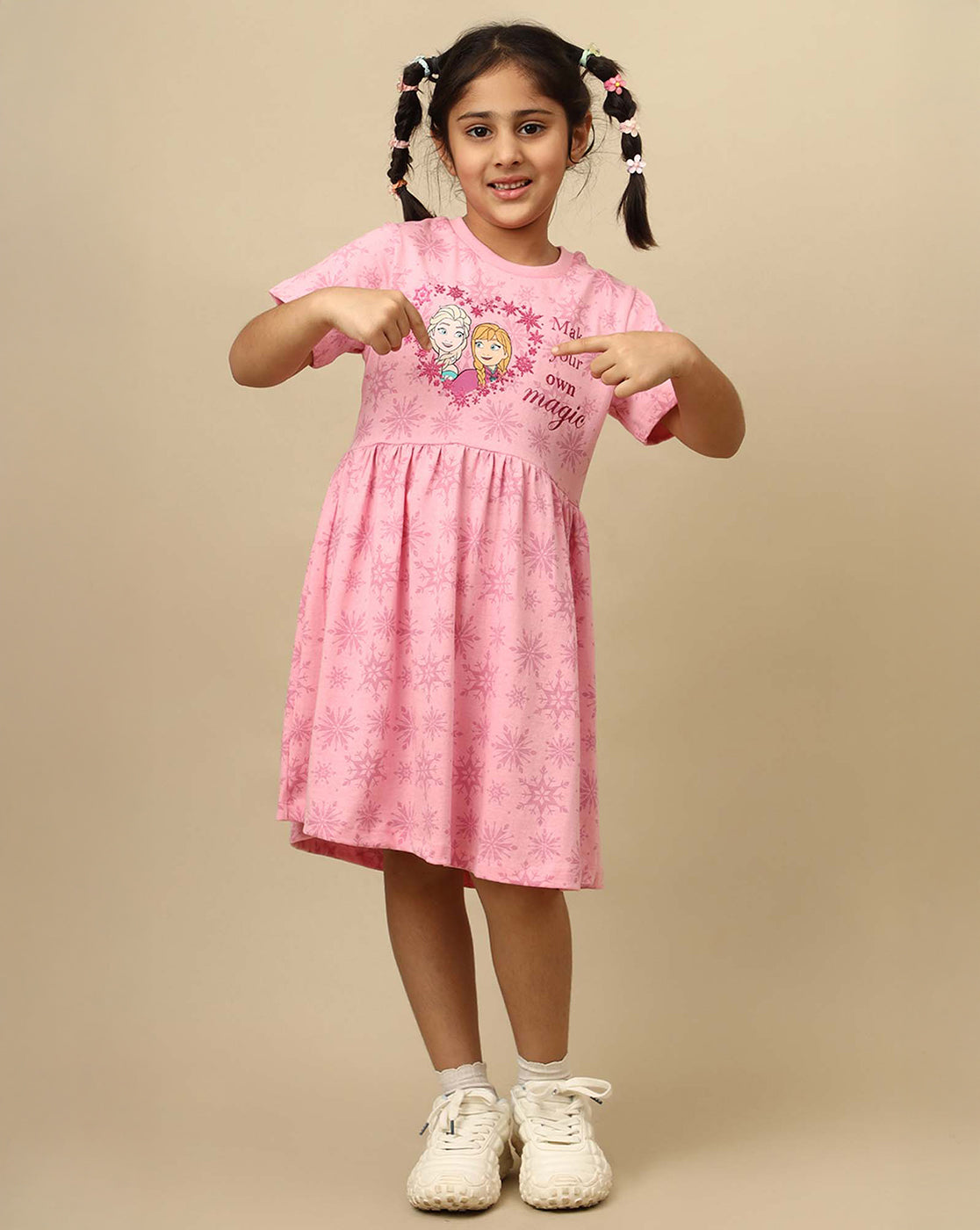 Frozen Printed Regular Fit Dress For Girls
