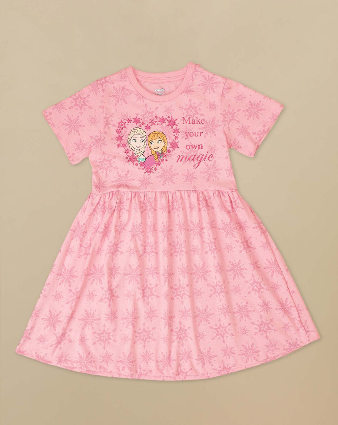 Frozen Printed Regular Fit Dress For Girls