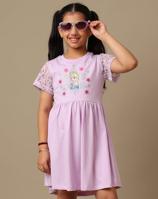 Frozen Printed Regular Fit Dress For Girls
