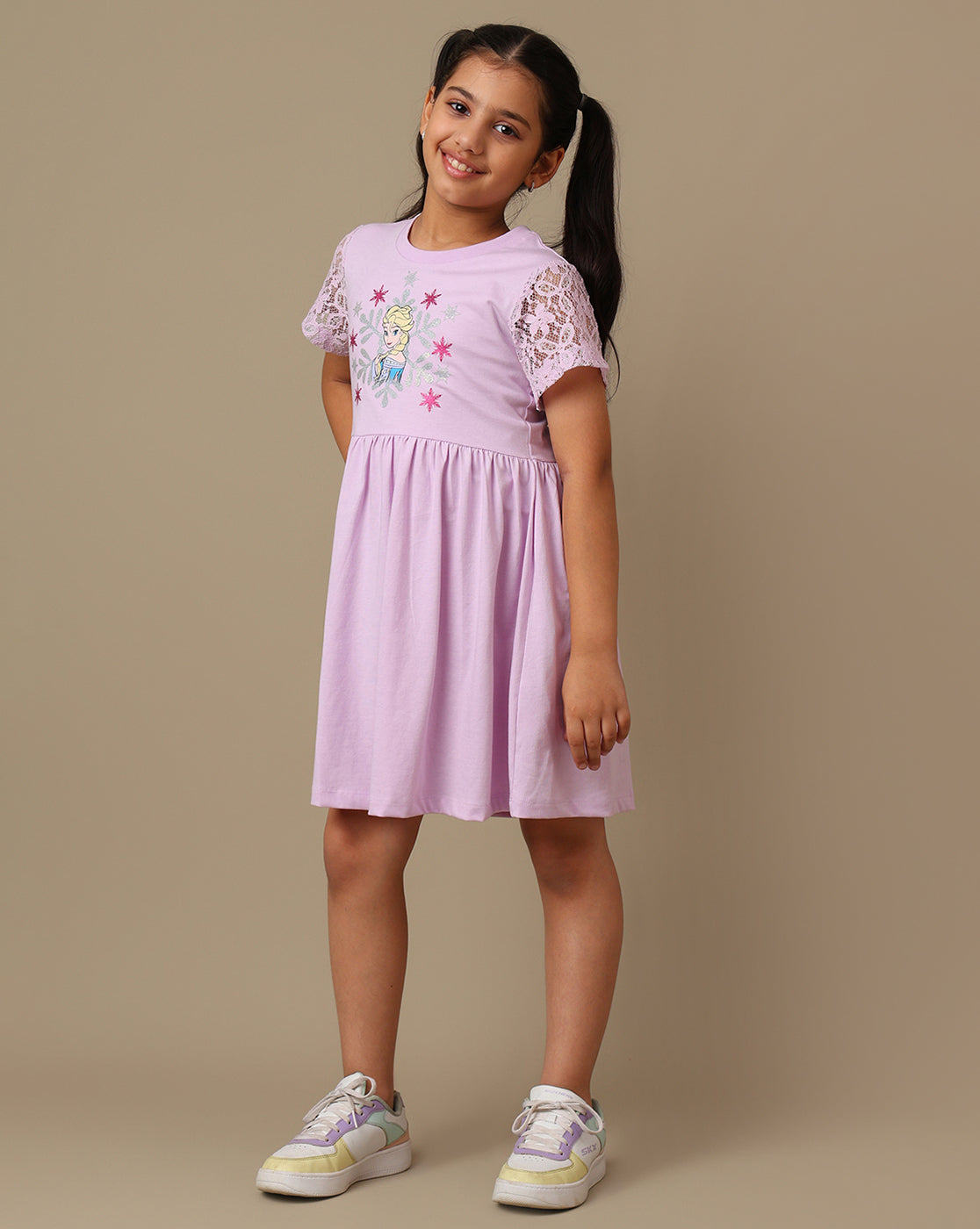 Frozen Printed Regular Fit Dress For Girls