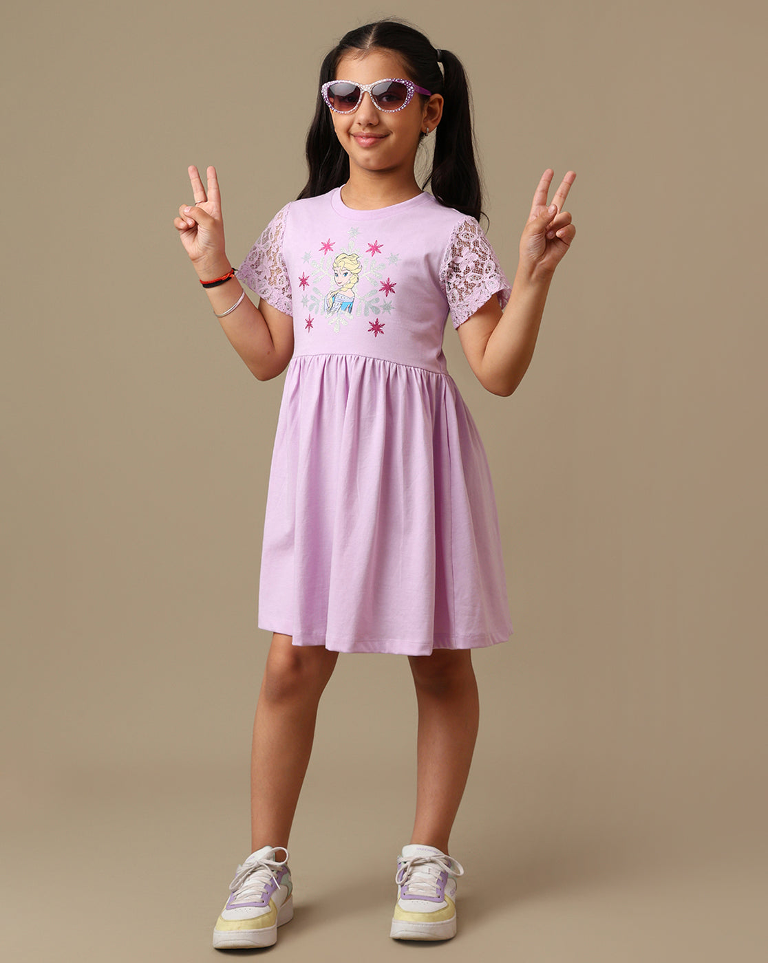 Frozen Printed Regular Fit Dress For Girls