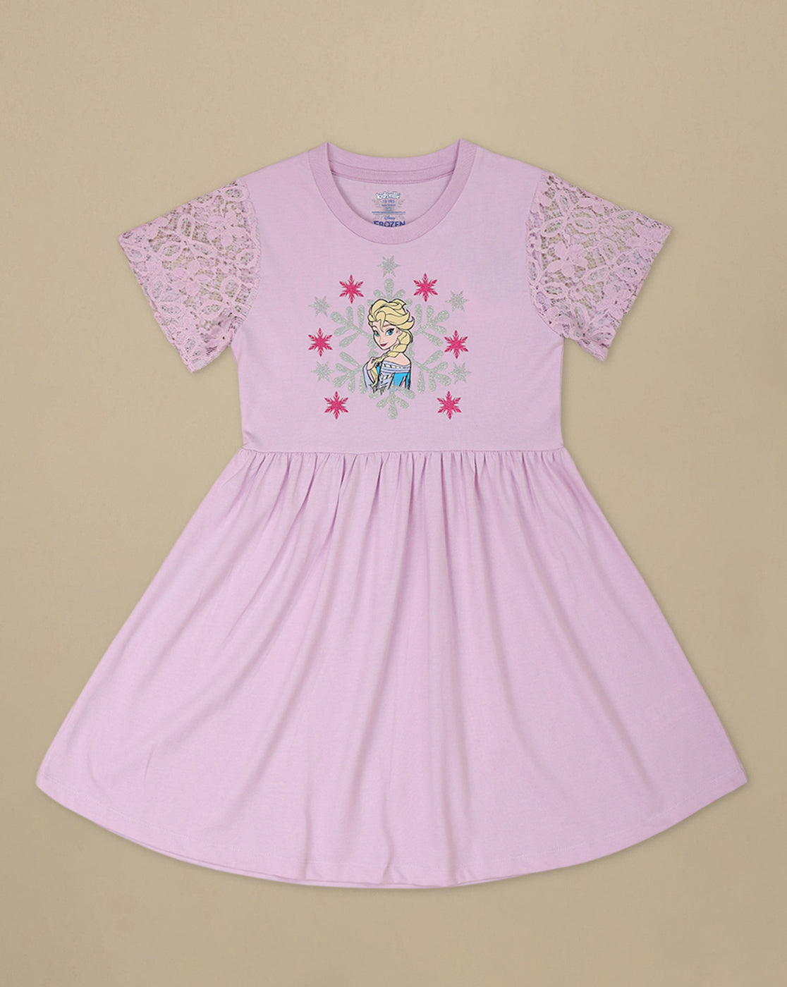 Frozen Printed Regular Fit Dress For Girls