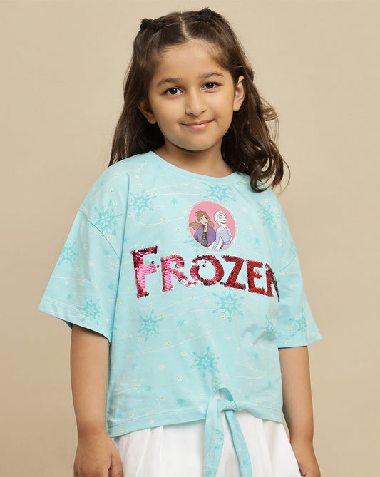 Frozen Printed Oversized  Reversible Sequin Tshirt For Girls