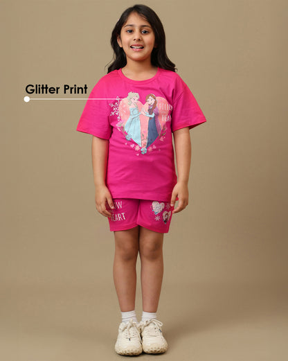 Frozen  Regular Fit Tshirt & Shorts Co-Ords Set  Girls