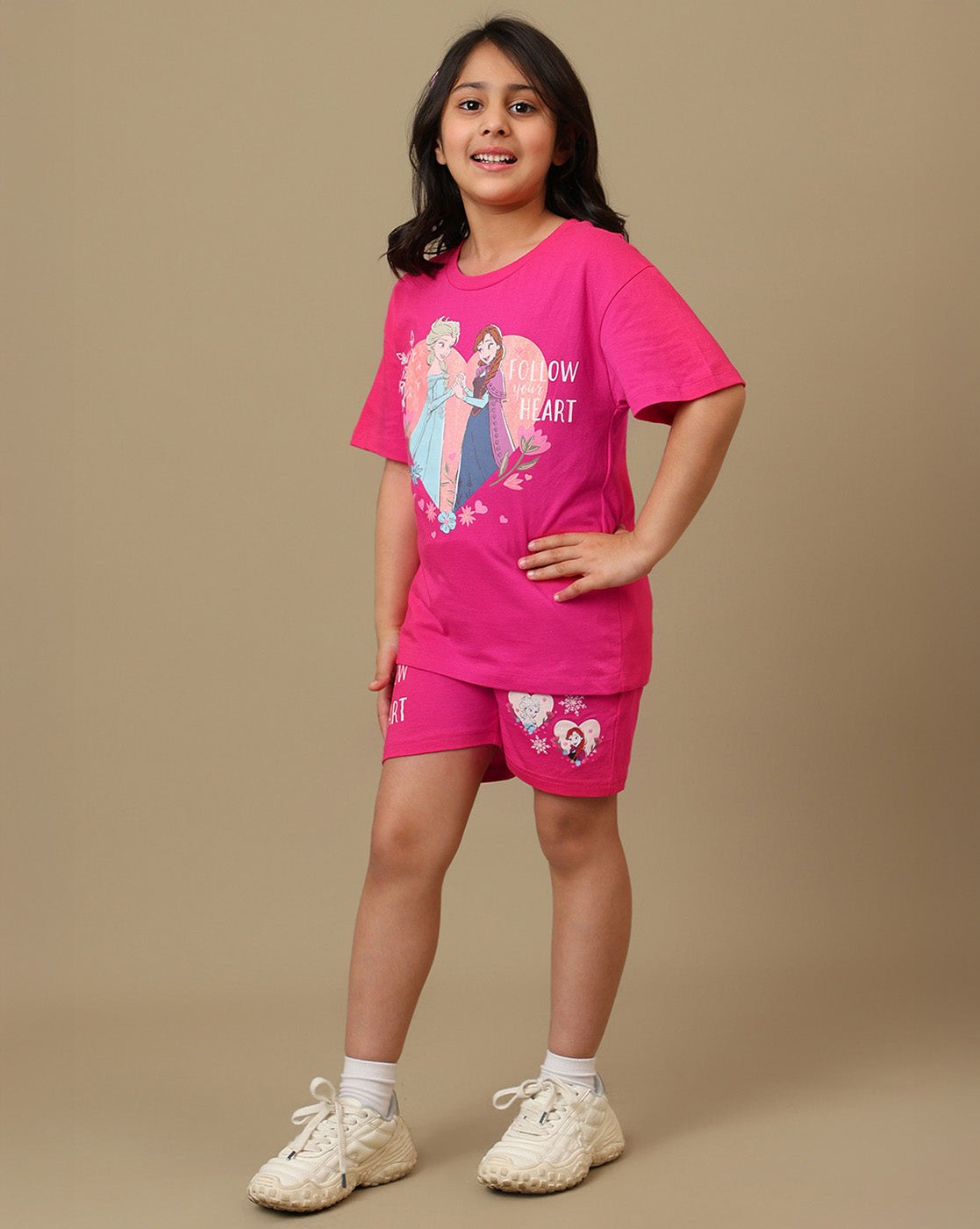 Frozen Printed Regular Fit Tshirt & Shorts Co-Ords Set For Girls