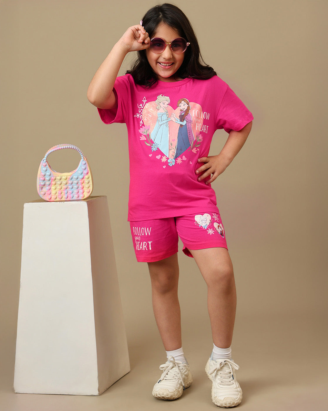 Frozen Printed Regular Fit Tshirt & Shorts Co-Ords Set For Girls