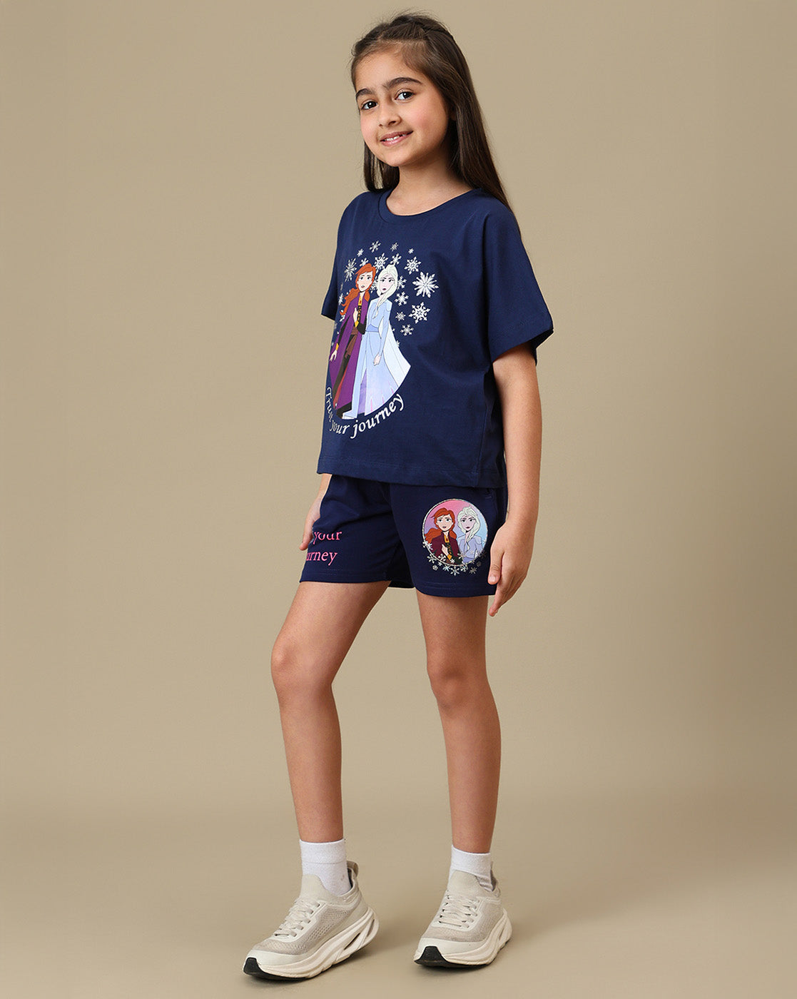 Frozen Printed Regular Fit Tshirt & Shorts  For Girls