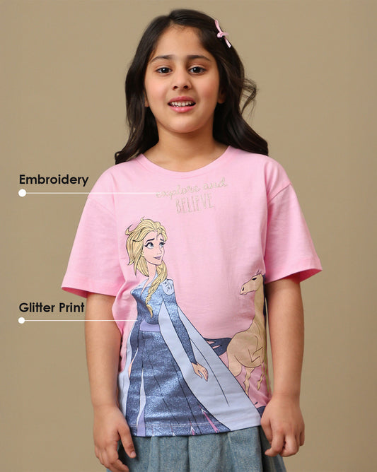 Frozen Printed Relaxed Fit Tshirt For Girls