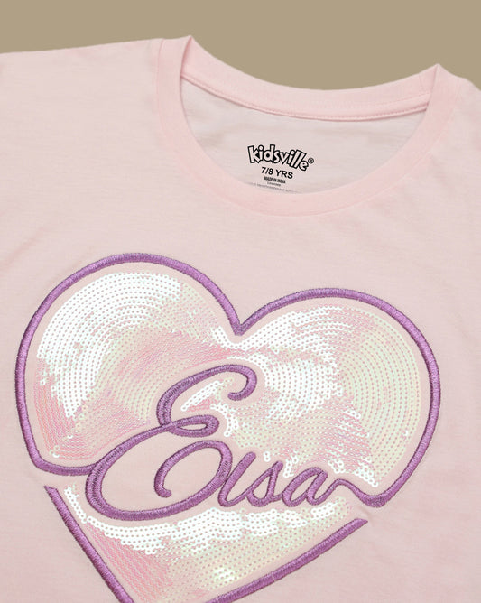 Frozen Elsa Embroidered  Regular Fit Tshirt For Girls