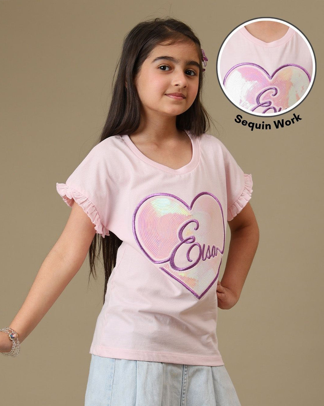 Frozen Elsa Embroidered  Regular Fit Tshirt For Girls