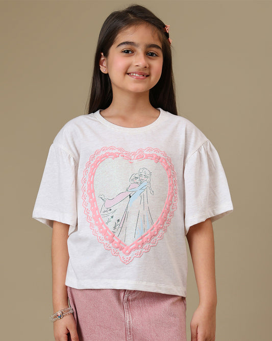 Frozen Elsa & Anna Printed Relaxed Fit Tshirt For Girls
