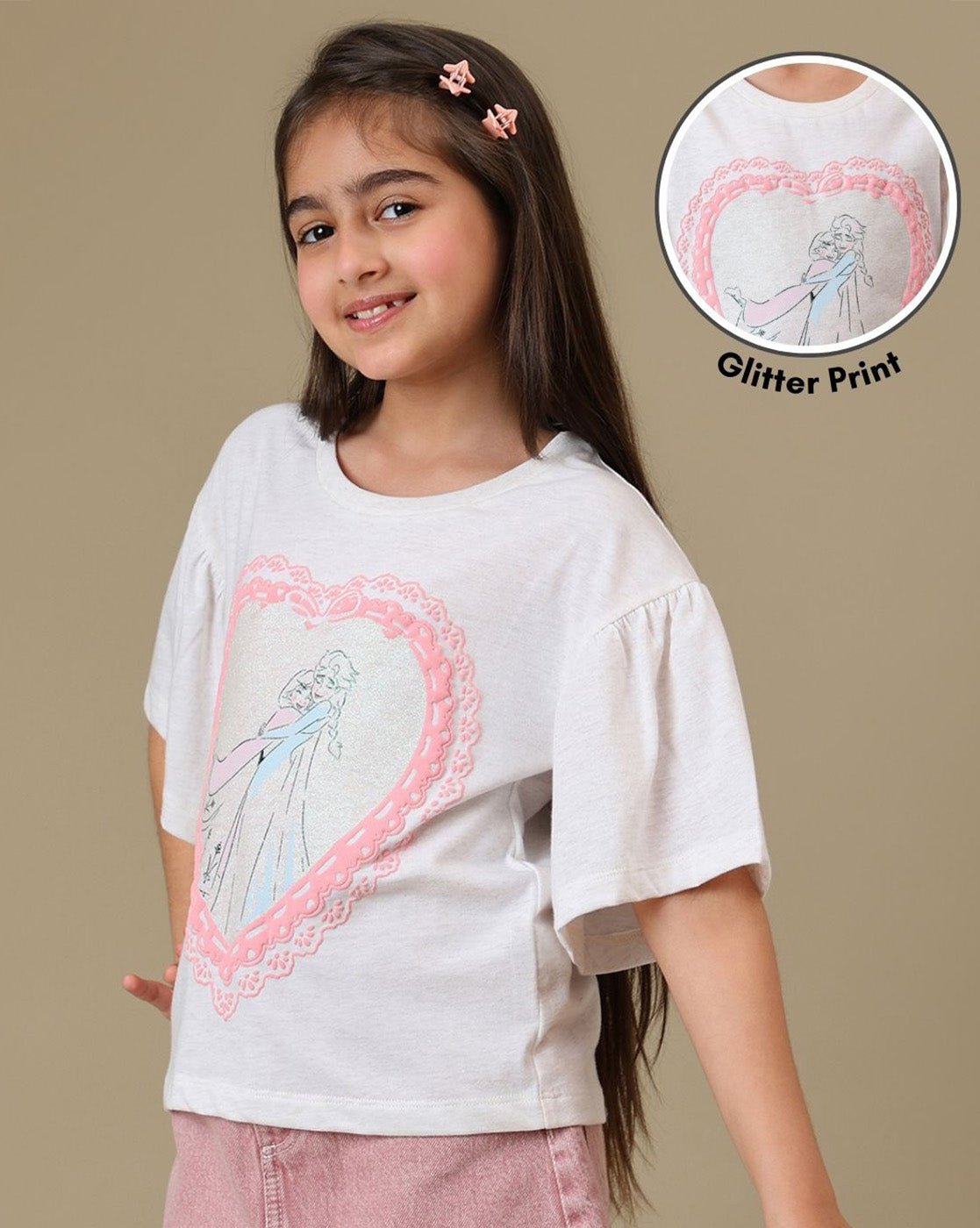 Frozen Elsa & Anna Printed Relaxed Fit Tshirt For Girls