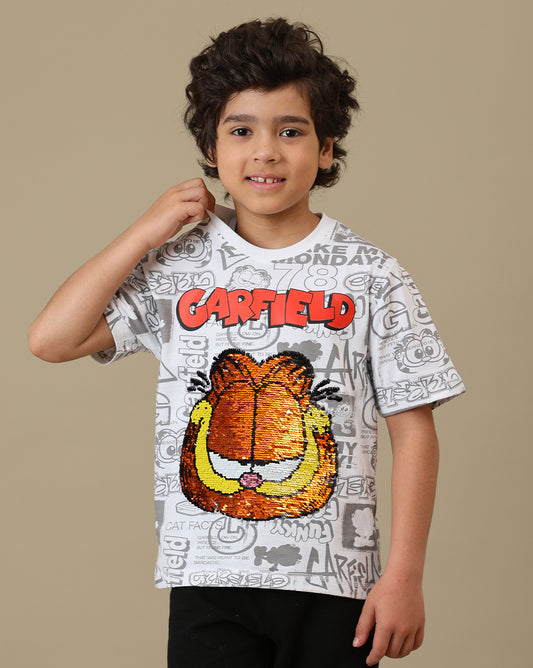 Garfield Reversible Sequins Printed Regular Fit Tshirt For Boys