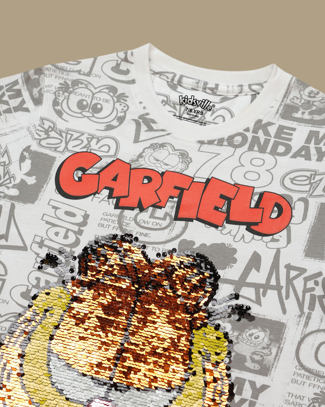 Garfield Reversible Sequins Printed Regular Fit Tshirt For Boys