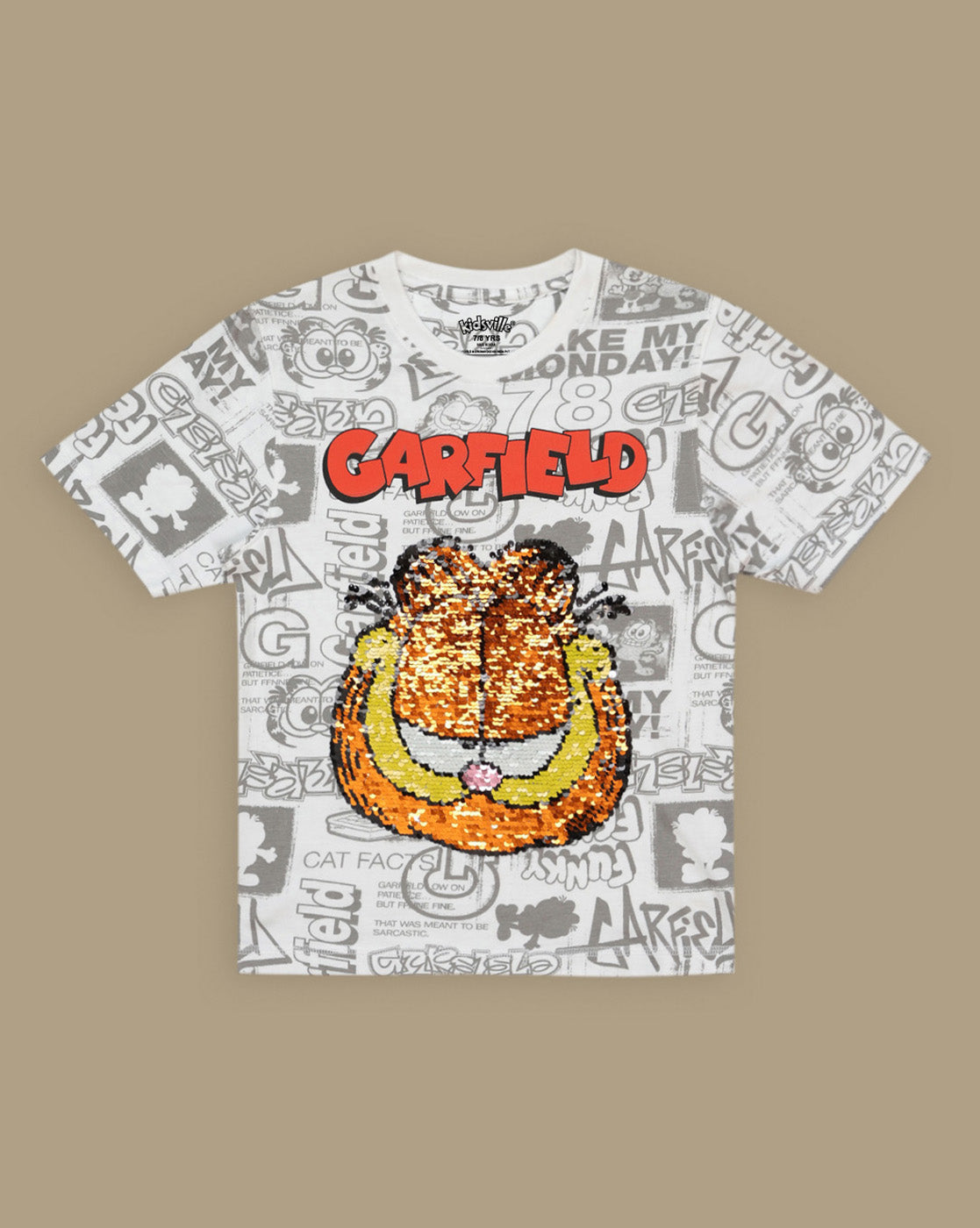 Garfield Reversible Sequins Printed Regular Fit Tshirt For Boys