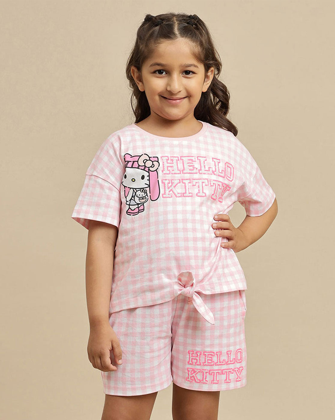 Hello Kitty printed Regular Fit T-Shirt & Shorts Co-Ords Set For Girls
